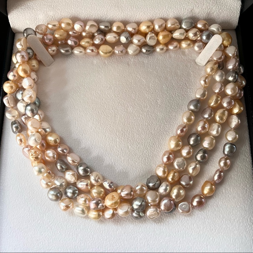 Pastel Color “Jelly Bean” Authentic Freshwater Pearl Necklace 72” 10x9mm